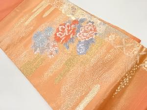 本金箔二重織ヱ霞に丸紋・花々模様織出し名古屋帯